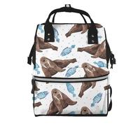 Hnnkloy Watercolor Brown Walrus, Large Capacity Mummy Backpack Diaper Bag Travel Backpack for Outdoor