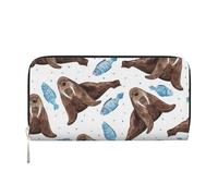 Hnnkloy Watercolor Brown Walrus, PU Leather Wallets Large Capacity Clutch Wallet for Men Women