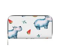Hnnkloy Watercolor Cute Hippo Watermelon, PU Leather Wallets Large Capacity Clutch Wallet for Men Women
