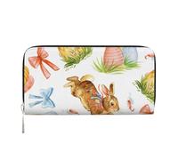 Hnnkloy Watercolor Easter Rabbit Egg, PU Leather Wallets Large Capacity Clutch Wallet for Men Women