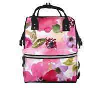 Hnnkloy Watercolor Flowers Pink Fuchsia, Large Capacity Mummy Backpack Diaper Bag Travel Backpack for Outdoor