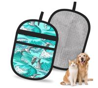 Hnnkloy Waves Sketch Seagull Birds, 2 Pack Pet Hair Removal Gloves For Bed,Carpet,Clothes,Sofa,Static Grooming Glove For Dogs & Cats