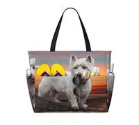 Hnnkloy West Highland White Terrier Dogs Mountains White, Large Capacity Beach Bag Travel Shoulder Bag For Women - Waterproof Tote Handbag