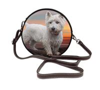 Hnnkloy West Highland White Terrier Dogs Mountains White, PU Leather Shoulder Bag, Round Crossbody Bag - Circle Purse for Women