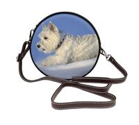 Hnnkloy Westie Winter West Highland White Terrier Dogs, PU Leather Shoulder Bag, Round Crossbody Bag - Circle Purse for Women