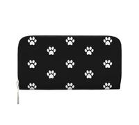 Hnnkloy White Dog Footprints On Black Background, PU Leather Wallets Large Capacity Clutch Wallet for Men Women
