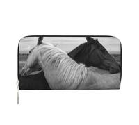 Hnnkloy White Horse and Black Horse Printed, PU Leather Wallets Large Capacity Clutch Wallet for Men Women