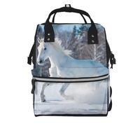 Hnnkloy White Horse In Winter, Large Capacity Mummy Backpack Diaper Bag Travel Backpack for Outdoor