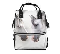 Hnnkloy White Horses, Large Capacity Mummy Backpack Diaper Bag Travel Backpack for Outdoor