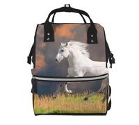 Hnnkloy White Horses Pattern, Large Capacity Mummy Backpack Diaper Bag Travel Backpack for Outdoor