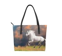 Hnnkloy White Horses Pattern,PU Leather Handbag Large Capacity Tote Bag Women's Shoulder Bag for Work Travel