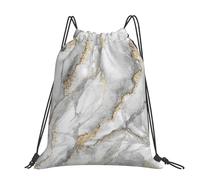 Hnnkloy White Marble Fashion Marbling Granite Stone Gold Black Gray, Drawstring Backpack Unisex Sport Gym Bag Casual Daypack Drawstring Sackpack