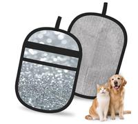 Hnnkloy White Silver Glitter Bokeh Glam Trendy Sparkle, 2 Pack Pet Hair Removal Gloves For Bed,Carpet,Clothes,Sofa,Static Grooming Glove For Dogs & Cats