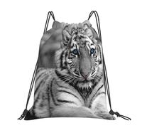 Hnnkloy White Tiger Pattern, Drawstring Backpack Unisex Sport Gym Bag Casual Daypack Drawstring Sackpack