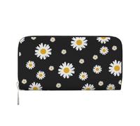 Hnnkloy White Yellow Daisy Flower Black, PU Leather Wallets Large Capacity Clutch Wallet for Men Women