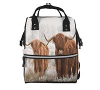 Hnnkloy Winter Snow Scottish Highland Cow, Large Capacity Mummy Backpack Diaper Bag Travel Backpack for Outdoor