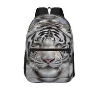 Hnnkloy Winter White Tiger, 17 Inch Backpack With Pockets Casual Daypack Water Resistant School Bag