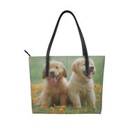 Hnnkloy Yellow Labrador Retriever Puppies,PU Leather Handbag Large Capacity Tote Bag Women's Shoulder Bag for Work Travel
