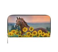 Hnnkloy Yellow Sunflower Horse Printed, PU Leather Wallets Large Capacity Clutch Wallet for Men Women