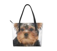 Hnnkloy Yorkshire Terrier Lies On White,PU Leather Handbag Large Capacity Tote Bag Women's Shoulder Bag for Work Travel