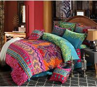 HNNSI 4 Pieces Bohemia Ethnic Bedding Sets,Brushed Cotton Boho Duvet Cover Set Super Comfy Comforter Cover Sets,No Comforter (King, Fitted Sheet Set)