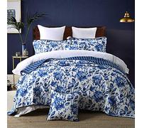 HNNSI Blue and White Porcelain Cotton Quilt Bedspread Sets Queen Size 3 Pieces,Chinese Style Floral Comforter Bedding Sets