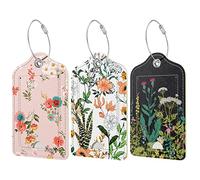 Hnogri 3 Pcs PU Leather Luggage Tags for Suitcase, Travel Cruise Luggage Tag with Privacy Flap, Name ID Label and Metal Loop for Women Men Baggage Handbag School Bag Backpack, Daisy Flowers