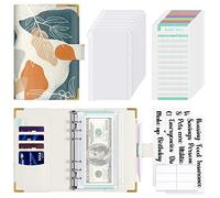 Hnogri Budget Binder with Cash Envelopes, Money Saving Binder, Boho Leaves | Zipper Cash Envelopes for Budgeting, PU Leather Budget Planner Money Organizer for Cash Bills, Floral Budget Wallet for Women