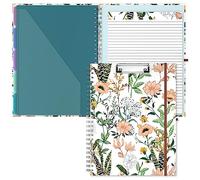 Hnogri Clipboard Folio with Refillable Lined Notepad, Clipboards with 5 A4 Folders Storage 10 Pockets, Spiral Clip Board Portfolio, Size 12.8" x 9.7", Office Supplies, School Supplies, Evergreen