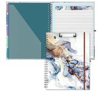 Hnogri Clipboard Folio with Refillable Lined Notepad, Clipboards with 5 A4 Folders Storage 10 Pockets, Spiral Clip Board Portfolio, Size 12.8" x 9.7", Office Supplies, School Supplies, Grey Marble