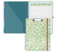 Hnogri Clipboard Folio with Refillable Lined Notepad, Clipboards with 5 A4 Folders Storage 10 Pockets, Spiral Clip Board Portfolio, Size 12.8" x 9.7", Office Supplies, School Supplies, Grass