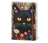 Hnogri Lined Journal Notebook, Hardcover Journal for Women, 160 Pages Thick Paper, Medium 5.7 x 8.4 in, Cute Aesthetic Floral A5 Ruled Notebook for Writing Journaling Work School Office, Cute Cat