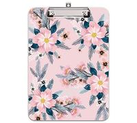 Hnogri Plastic Clipboard A4, Fashion Design A4 Letter Size Clipboards & Forms Holders for Office Supplies Lawyers,School Students and Kids, Low Profile Clip Cute Clipboard Folder, Pink Flower