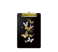 Hnogri Small Plastic Clipboard, Design A5 Memo Clip Board, Golden Butterfly