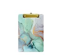 Hnogri Small Plastic Clipboard, Design A5 Memo Clip Board, Green Marble