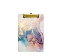 Hnogri Small Plastic Clipboard, Fashion Design A5 Size Memo Clipboards for Students, Kid, Women, Office, School, Low Profile Clip, Cute Custom Pattern, Mini Clipboard Size 6" x 9", Pink Gold Marble