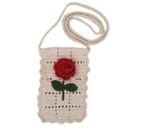 HNOMISE Handmade Crochet flower small Bag Phone Bag Knitted for Women for Girls, C-beige(rose), 20*12cm