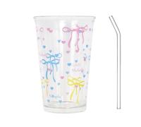 Hnonoxy Elegant Glass Tumbler, Glass with Straw, Romantic Arc Pattern Bubble Tea Glass, Beer Glass Smoothie Tumbler, Clear Glass Smoothie Cups for Cocktails Iced Coffee Glasses (Large)