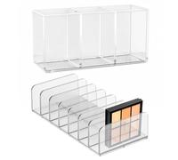 Hnonoxy Set of 2 Clear Dressing Table Organiser, 3 Compartments and 7 Compartments Make Up Organiser, for Eyeliner, Lipstick and More, Multi-Functional, Space Saving,for Women and Girls