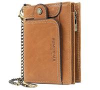 HNOOM Mens Wallet RFID Blocking Genuine Leather Wallet with Chain Bifold Slim Wallets for Men 14 Card Holder and Zipper Coin Pocket, Men's Leather Gents Wallets Slim Purse with Gift Box (Brown)