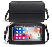 HNOOM Women's Black Crossbody Phone Bag, RFID Blocking, Touchscreen, 20.5 x 5 x 12 cm, Fits Phones Under 6.7 Inch