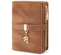 HNOOM Women's Small PU Leather Purse Women's RFID Blocking Large Capacity Purse Women Small and Short Format Wallet with 19 Card Slots and Zip Coin Compartment, brown, S, Minimalist