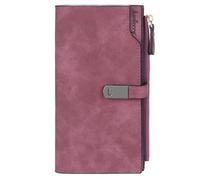 HNOOM Women's Wallet Synthetic Leather Smooth and Soft, Women's Small and Short Wallet, Women's Coin Purse Zipper with 16 Card Slots, Purple-Large,19x10.5x3cm