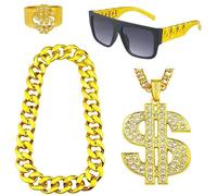 HNsdsvcd Cosplay Glasses With Gold Chain Necklace Cosplay Costume Accessories For Men Women Halloween Party Beach Eyewear