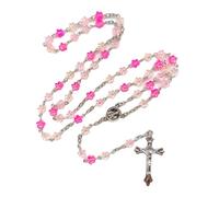 HNsdsvcd Flower Beads Crosses Rosary Necklace Hangable Pendants Long Chain For Womens Men Religious Neckchain Prayer Meditations