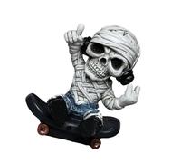 HNsdsvcd Halloween Skateboard Skeleton Figurine Scary Resins Hiphop Skull Statue Ornament Home Decors For Desktop Book Shelf