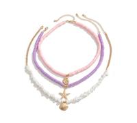 HNsdsvcd Pack Of 3pcs Sea Inspired Shell Bead Necklaces Layered Neckchain Adjustable With Unique Accents For Women And Girls