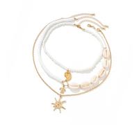 HNsdsvcd Pack Of 3pcs Sea Inspired Shell Bead Necklaces Layered Neckchain Adjustable With Unique Accents For Women And Girls