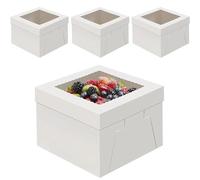 hnswwgew 10 PCS Bakery Cake Box with Window, White Cake Boxes, Large Baking Boxes Square, Disposable Cake Box for Cakes, Pastries, Cookies, Pie, Treats(12''x12''x8'')