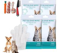HNTKGME Rinse Free Dog Shampoo Mitts, Hypoallergenic Pet Bath Wipes, Pet Glove Wipes for Dogs, Dog Wipes Cleaning Deodorizing Penetrating Fur, Keep Coat Soft and Manageable, No Rinsing (4PCS-24Packs)